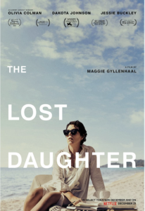 promotional-poster-for-the-lost-daughter-featuring-olivia-coleman-sitting-on-a-beach